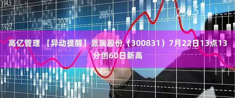 高亿管理 【异动提醒】派瑞股份（300831）7月22日13点13分创60日新高